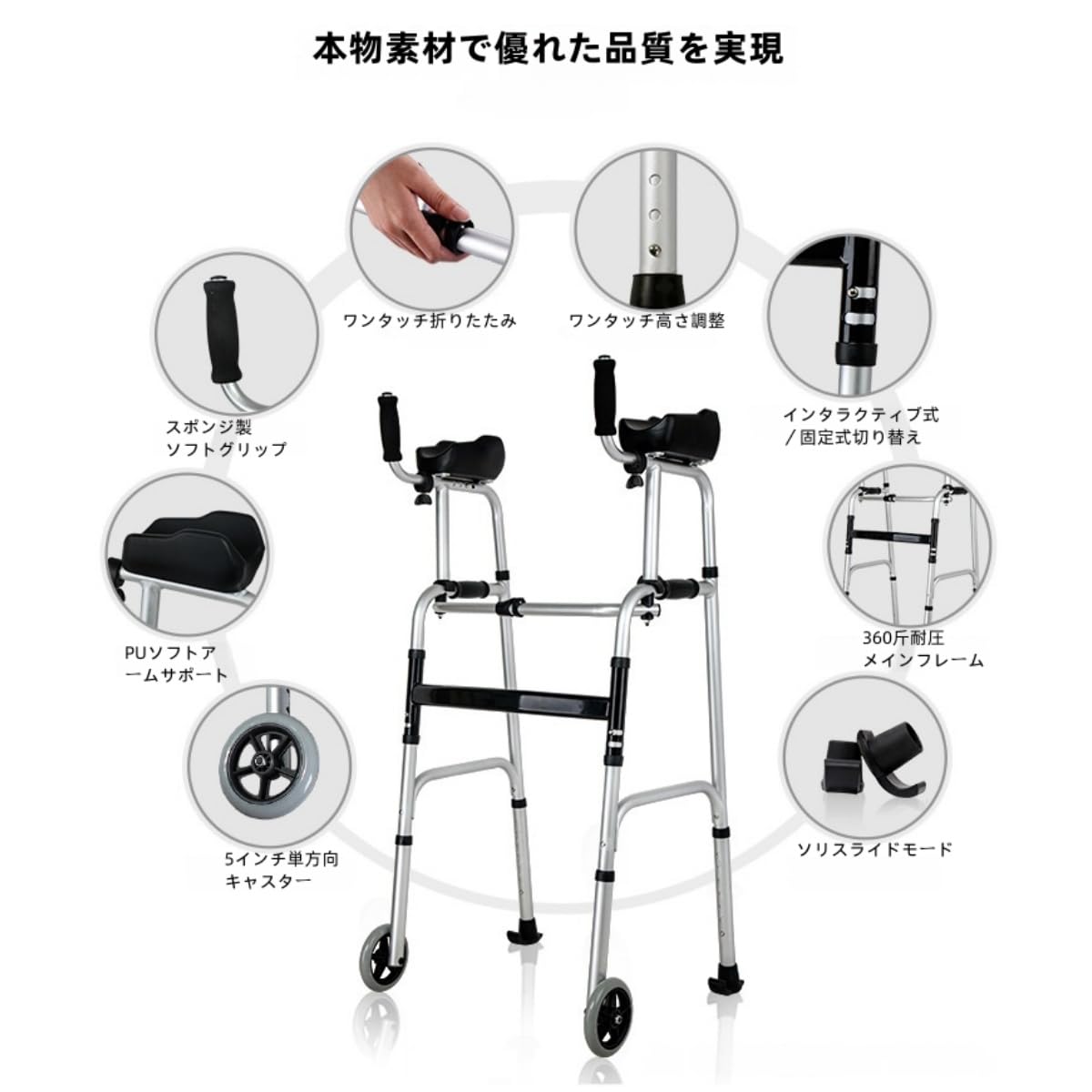 Amazon | Vollebo歩行器歩行補 助器四輪歩行補助具折りたたみ軽量 高さ